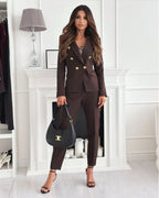 Natalie - Women's Double-Breasted Blazer Suit with Metallic Buttons