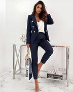 Natalie - Women's Double-Breasted Blazer Suit with Metallic Buttons