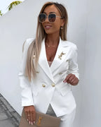 Natalie - Women's Double-Breasted Blazer Suit with Metallic Buttons
