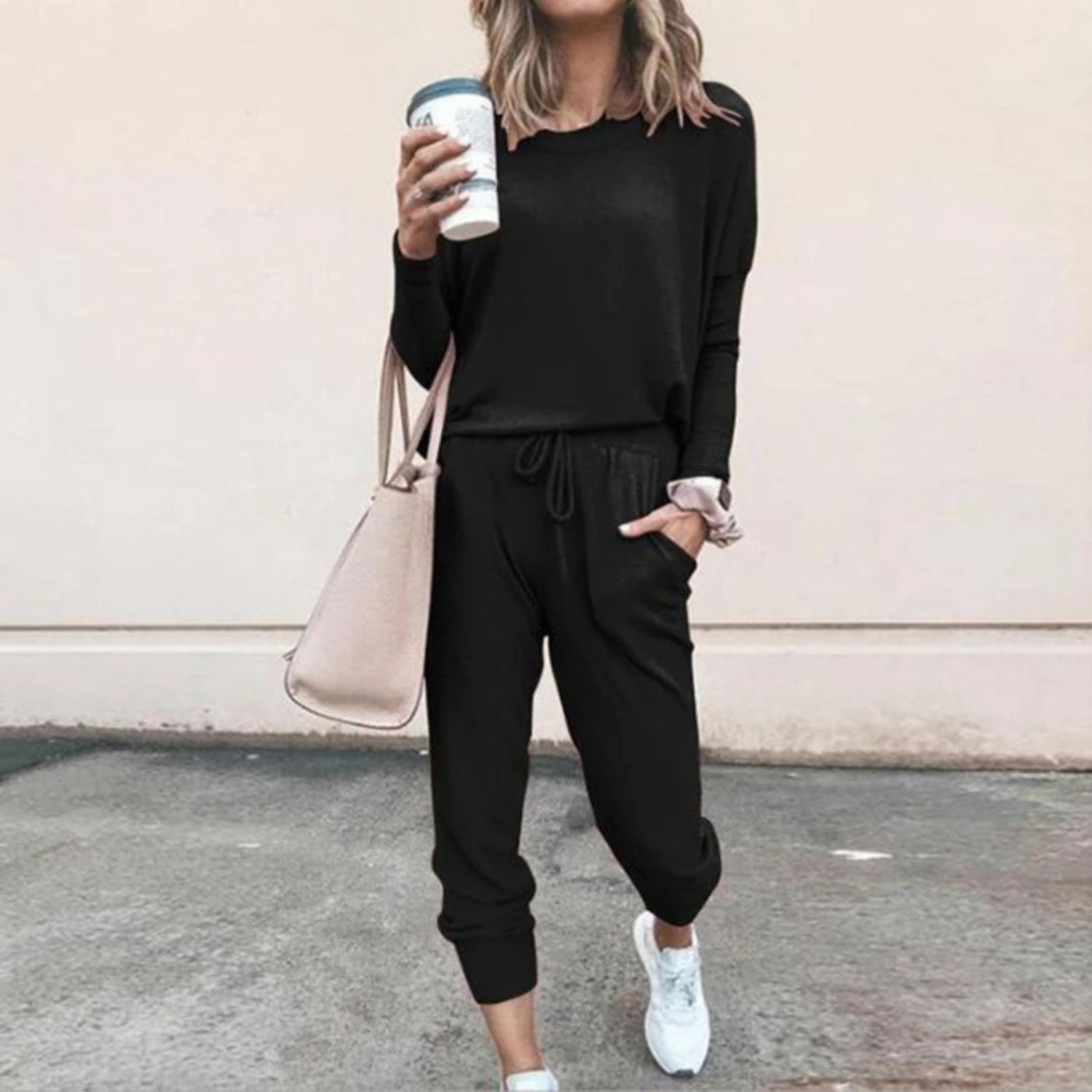 Natalie - Women's Ribbed Long-Sleeve Jogger Lounge Set
