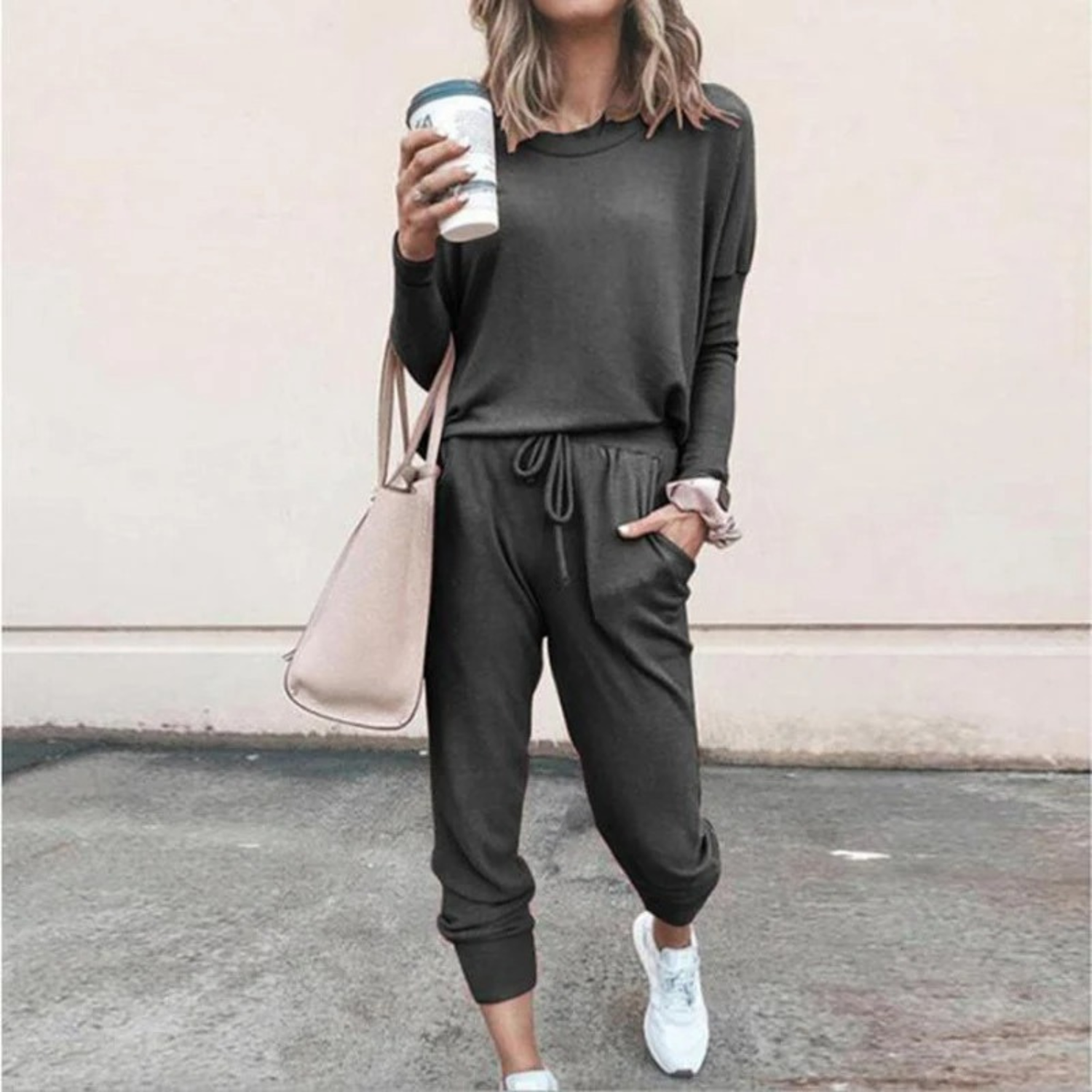 Natalie - Women's Ribbed Long-Sleeve Jogger Lounge Set