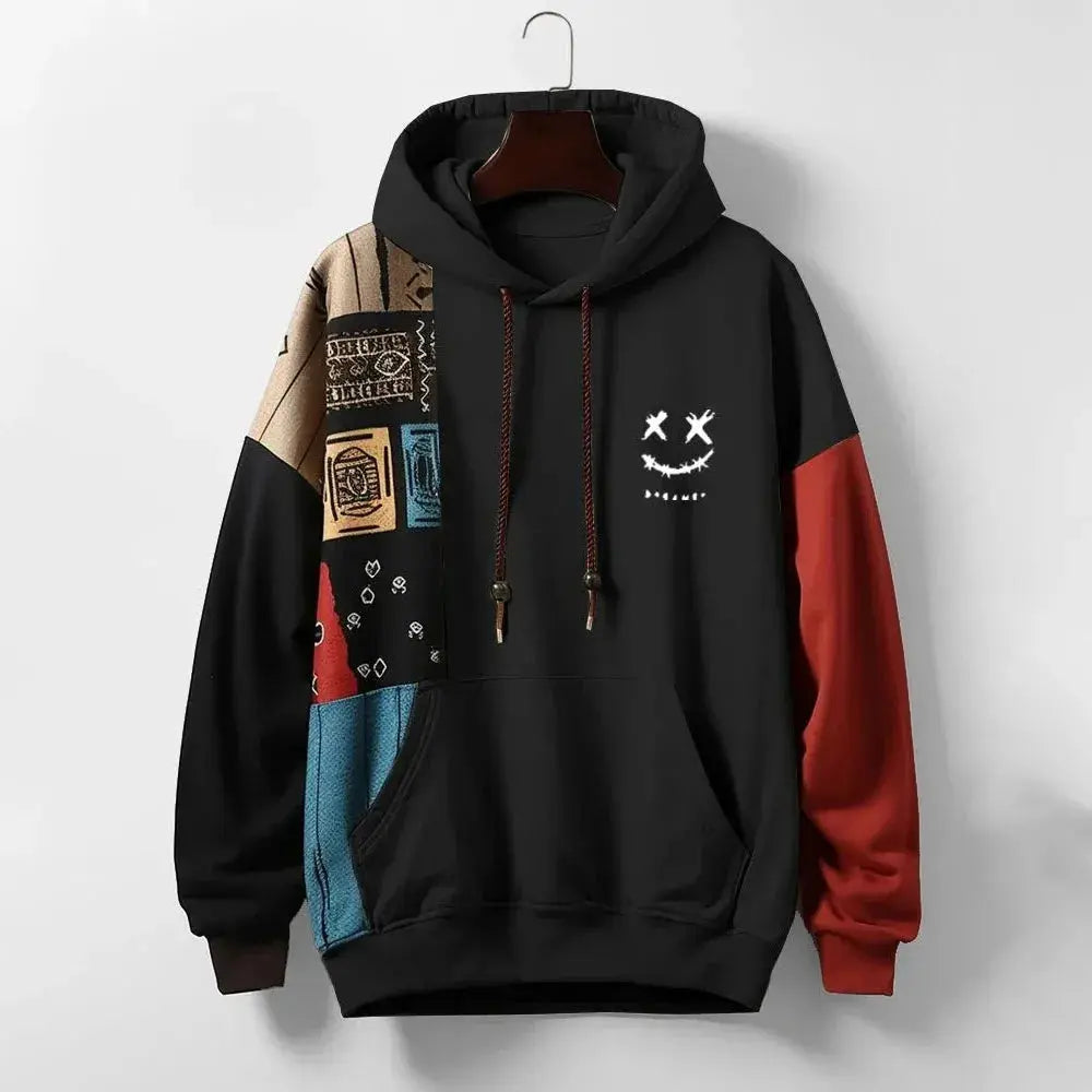 Nathan - Men's Patchwork Hoodie with Adjustable Drawstring