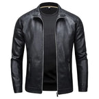 Nikolai - Men's Stand Collar Leather Zip-Up Jacket