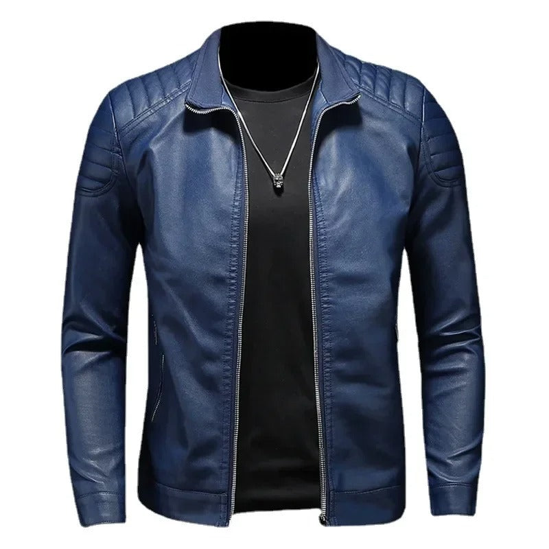 Nikolai - Men's Stand Collar Leather Zip-Up Jacket