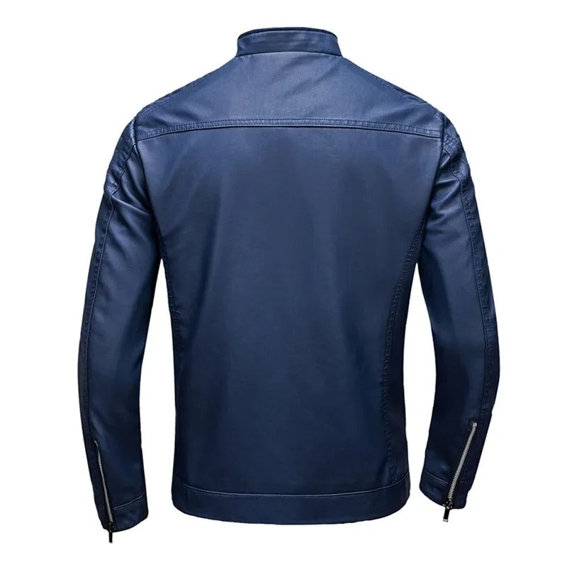 Nikolai - Men's Stand Collar Leather Zip-Up Jacket