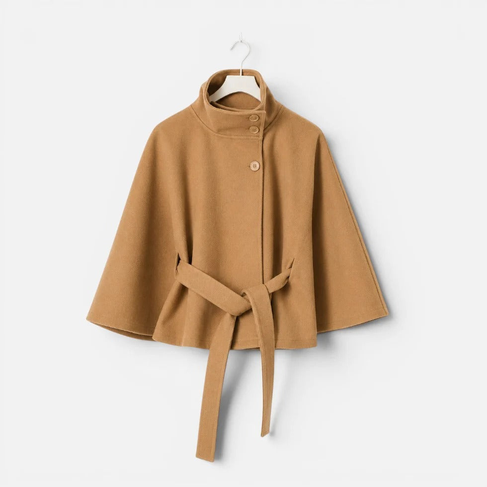 Norah - Women's Button-Front Cape Jacket with Tie Waist
