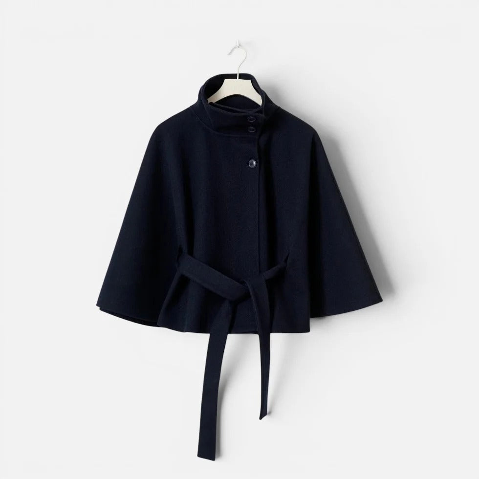 Norah - Women's Button-Front Cape Jacket with Tie Waist