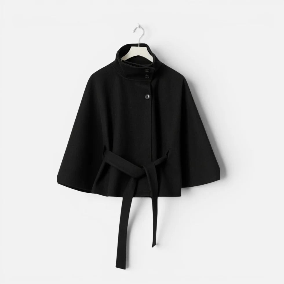 Norah - Women's Button-Front Cape Jacket with Tie Waist