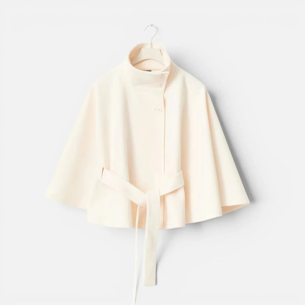 Norah - Women's Button-Front Cape Jacket with Tie Waist