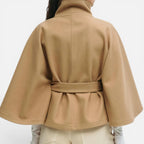 Norah - Women's Button-Front Cape Jacket with Tie Waist