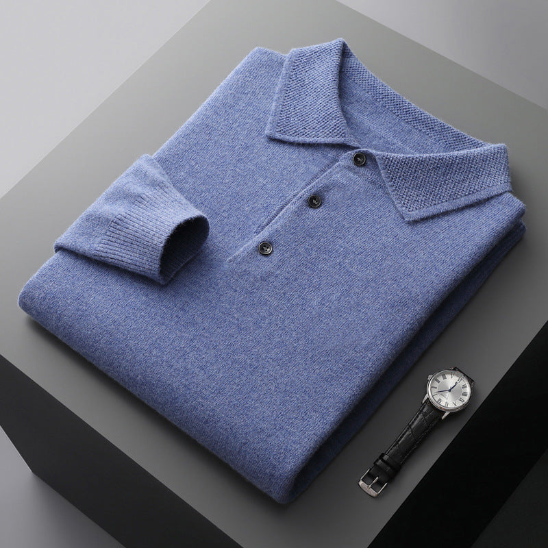 Oliver - Men's Button-Front Merino Wool Polo with Textured Collar
