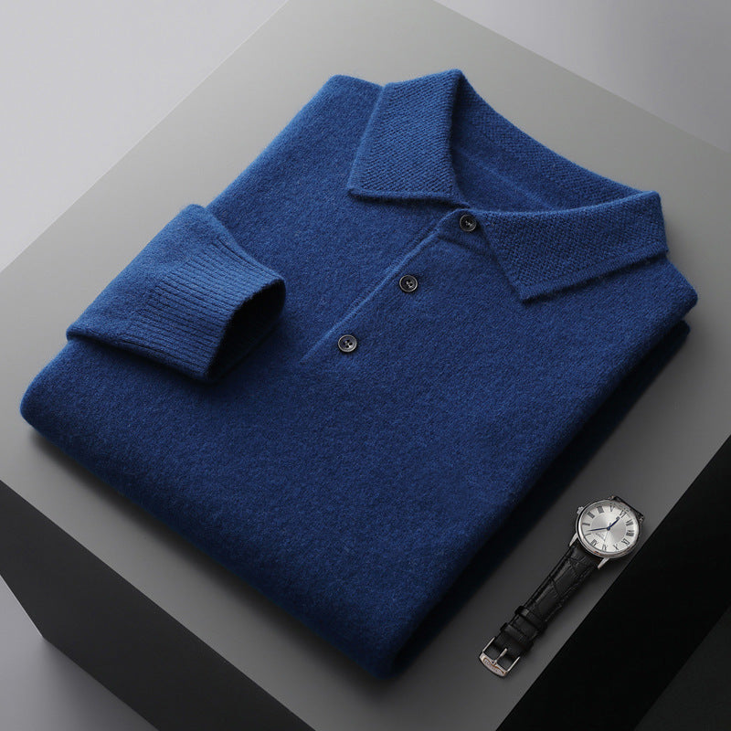 Oliver - Men's Button-Front Merino Wool Polo with Textured Collar
