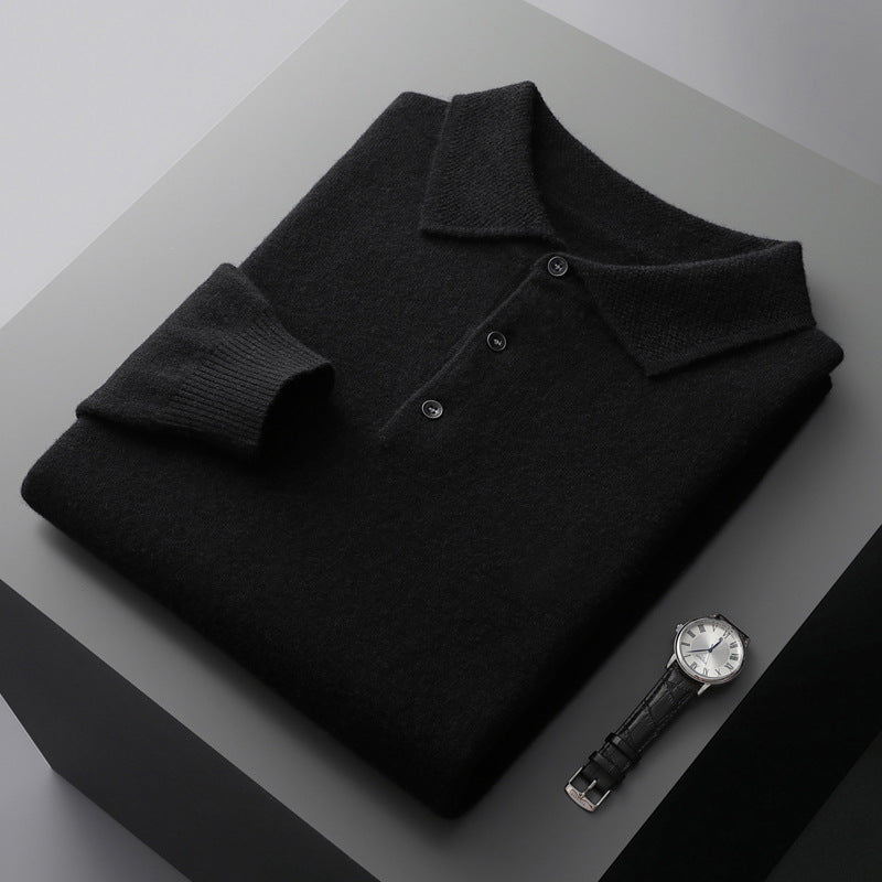 Oliver - Men's Button-Front Merino Wool Polo with Textured Collar