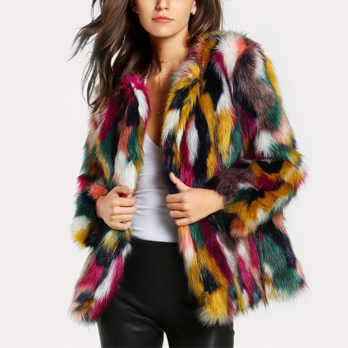 Ophelia - Women's Patchwork Faux Fur Jacket