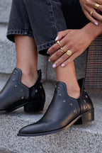 Ophelia - Women's Pointed Ankle Boots with Metallic Star Embellishments