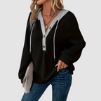 Oriana - Women's Ribbed-Knit Hoodie with Button Front and Drawstring