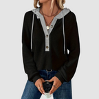 Oriana - Women's Ribbed-Knit Hoodie with Button Front and Drawstring