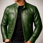 Orion - Men's Vintage Leather Jacket with Front Zip and Chest Pockets