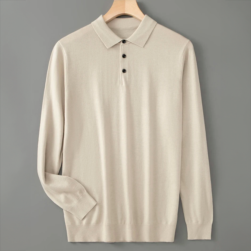 Orson - Men's Long-Sleeve Wool Blend Polo with Button Placket