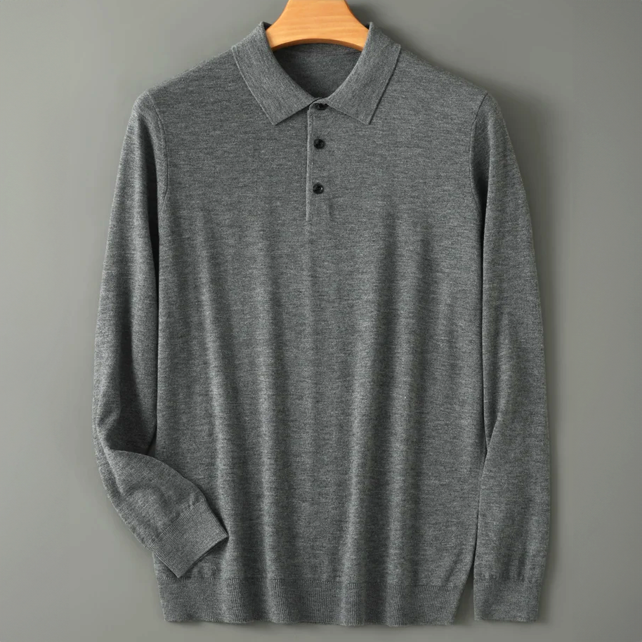 Orson - Men's Long-Sleeve Wool Blend Polo with Button Placket