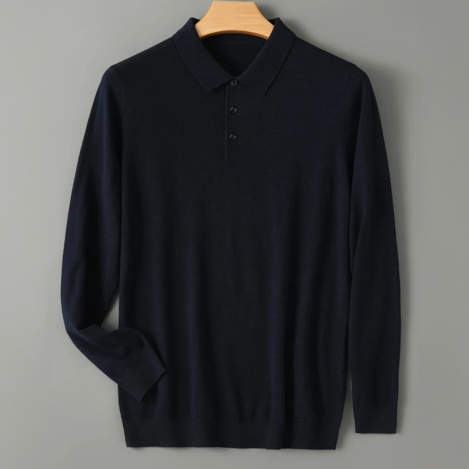 Orson - Men's Long-Sleeve Wool Blend Polo with Button Placket