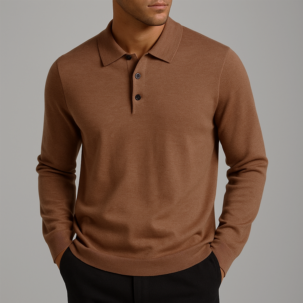 Orson - Men's Long-Sleeve Wool Blend Polo with Button Placket