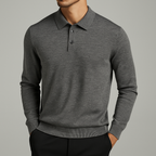 Orson - Men's Long-Sleeve Wool Blend Polo with Button Placket
