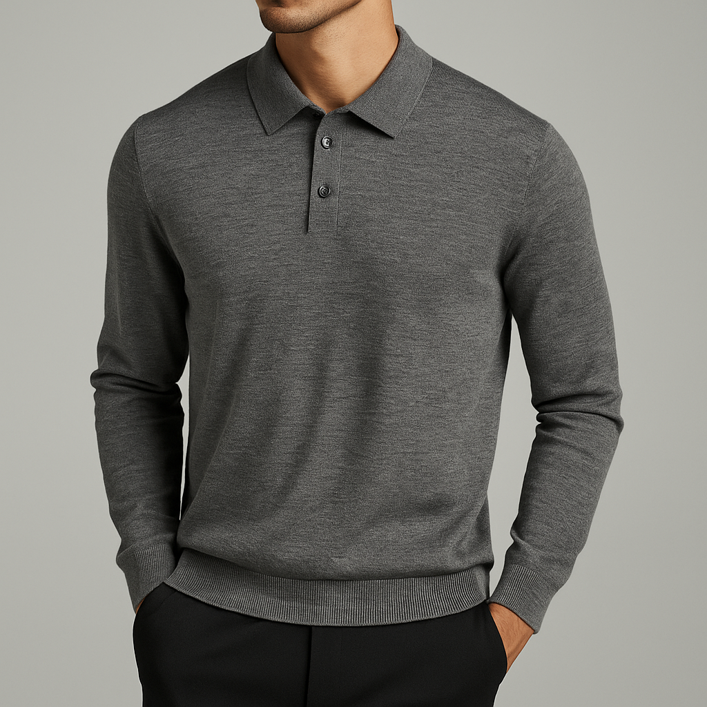 Orson - Men's Long-Sleeve Wool Blend Polo with Button Placket