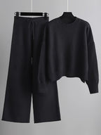 Paloma - Women's Cropped Crewneck Sweater and Wide-Leg Knit Trousers Set