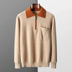 Percival - Men's Cashmere Half-Zip Pullover with Contrast Collar