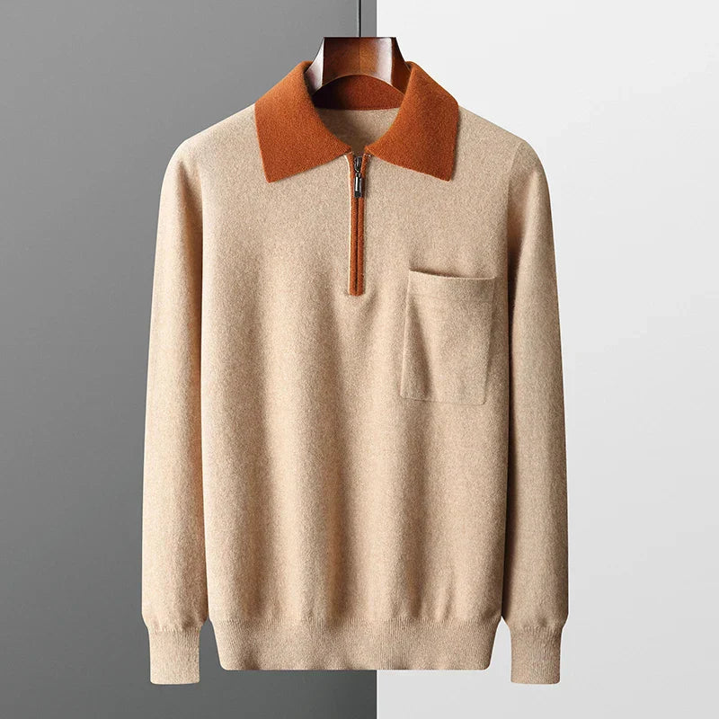 Percival - Men's Cashmere Half-Zip Pullover with Contrast Collar