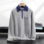 Percival - Men's Cashmere Half-Zip Pullover with Contrast Collar