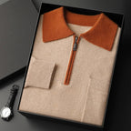 Percival - Men's Cashmere Half-Zip Pullover with Contrast Collar