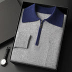 Percival - Men's Cashmere Half-Zip Pullover with Contrast Collar