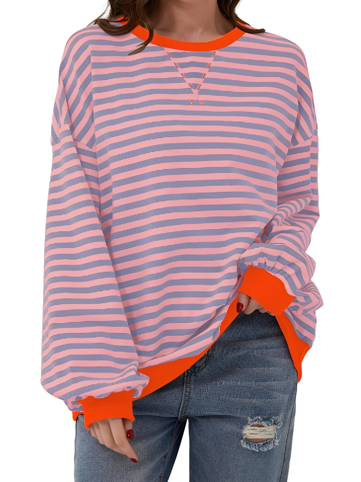 Petra - Women's Horizontal-Striped Crew-Neck Pullover