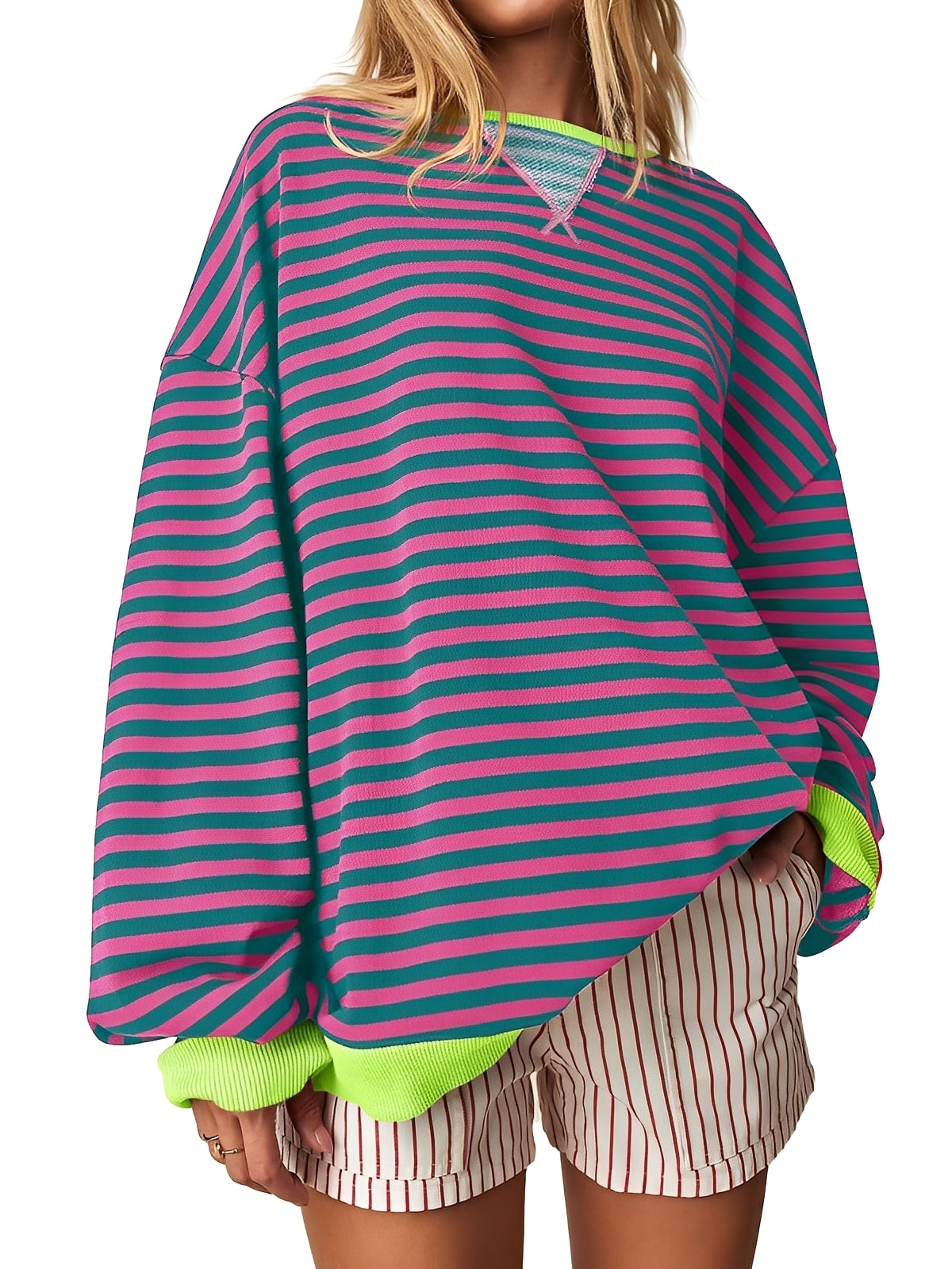 Petra - Women's Horizontal-Striped Crew-Neck Pullover