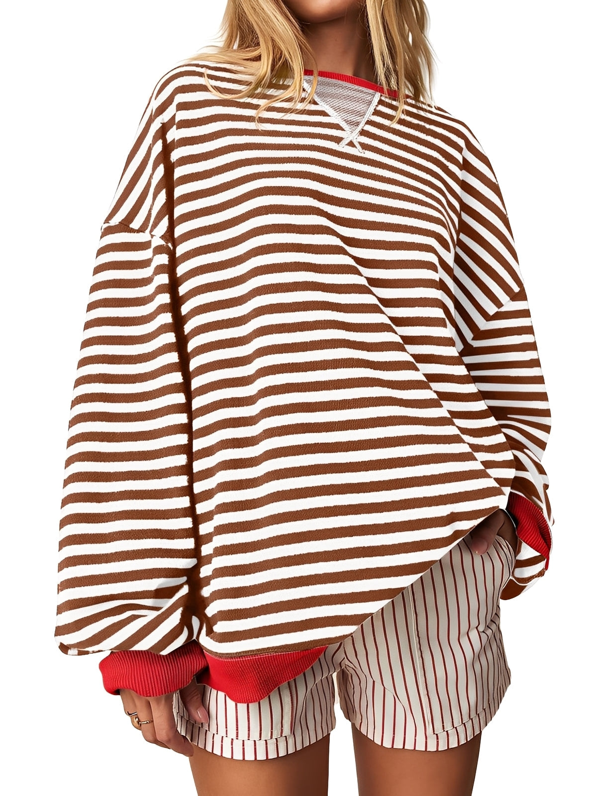 Petra - Women's Horizontal-Striped Crew-Neck Pullover
