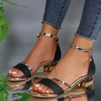 Portia - Women's Sparkle Open-Toe Sandals with Studded Block Heel