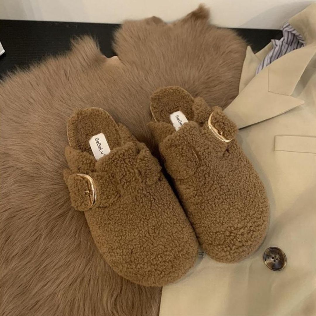 Priya - Women's Shearling Clog Slippers with Buckle Detail