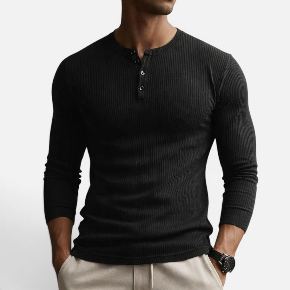 Quincy - Men's Ribbed Henley Long-Sleeve Shirt