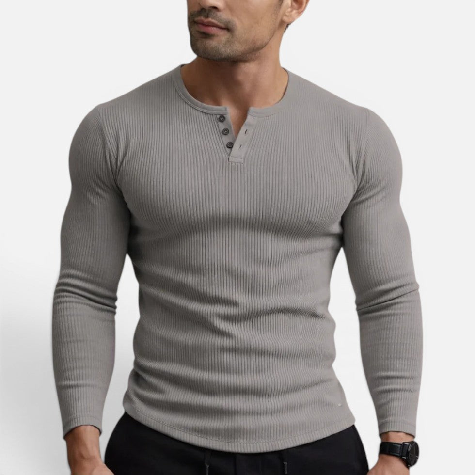 Quincy - Men's Ribbed Henley Long-Sleeve Shirt