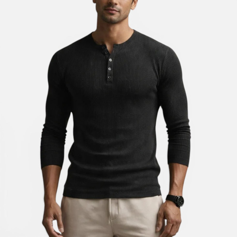 Quincy - Men's Ribbed Henley Long-Sleeve Shirt