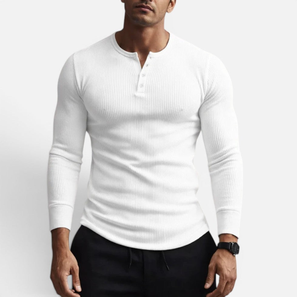 Quincy - Men's Ribbed Henley Long-Sleeve Shirt