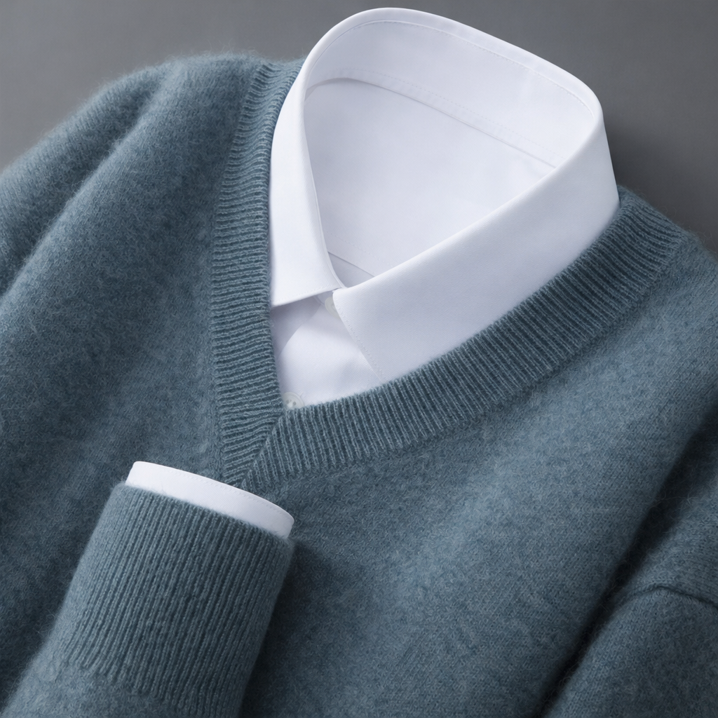 Quinlan - Men's Ribbed Wool-Blend V-Neck Sweater