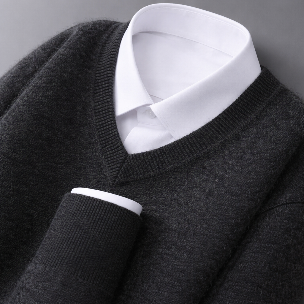 Quinlan - Men's Ribbed Wool-Blend V-Neck Sweater