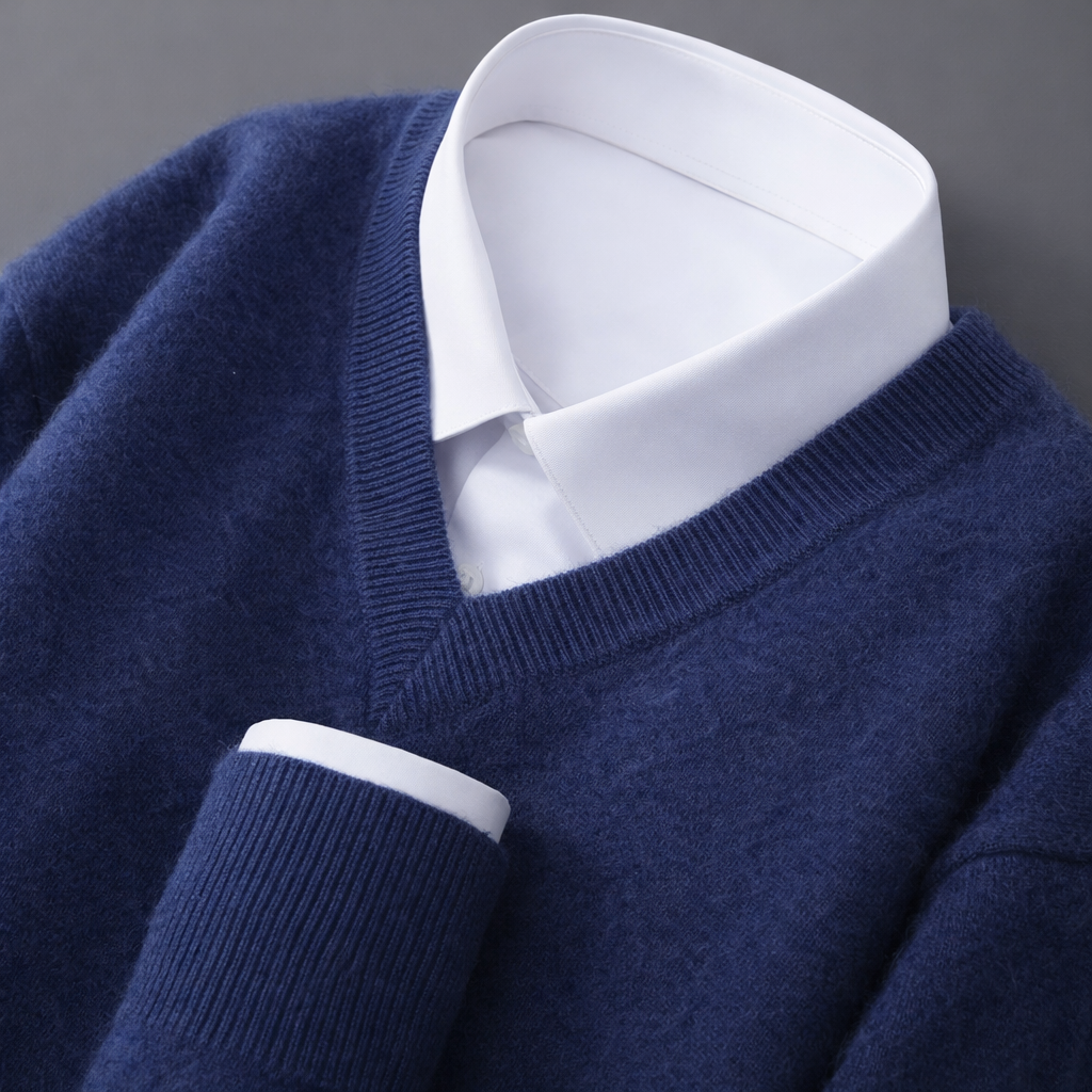 Quinlan - Men's Ribbed Wool-Blend V-Neck Sweater