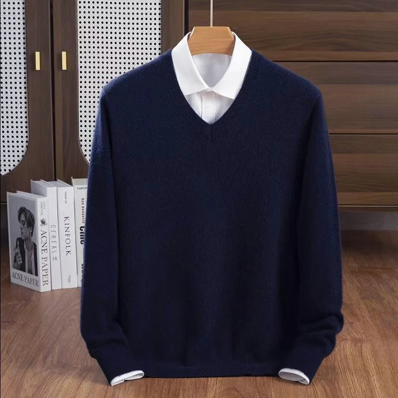 Quinlan - Men's Ribbed Wool-Blend V-Neck Sweater