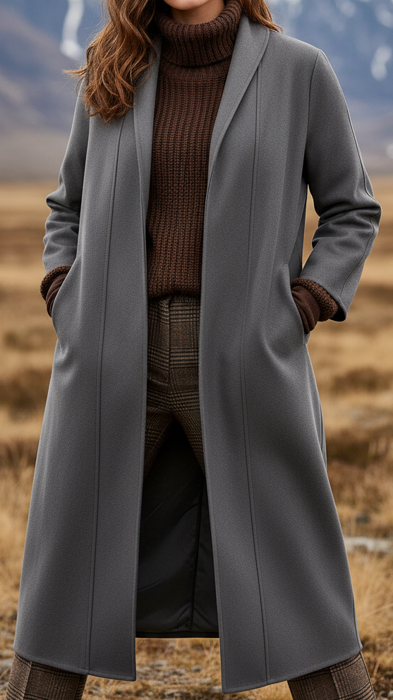 Quinley - Women's High-Neck Longline Wool Coat