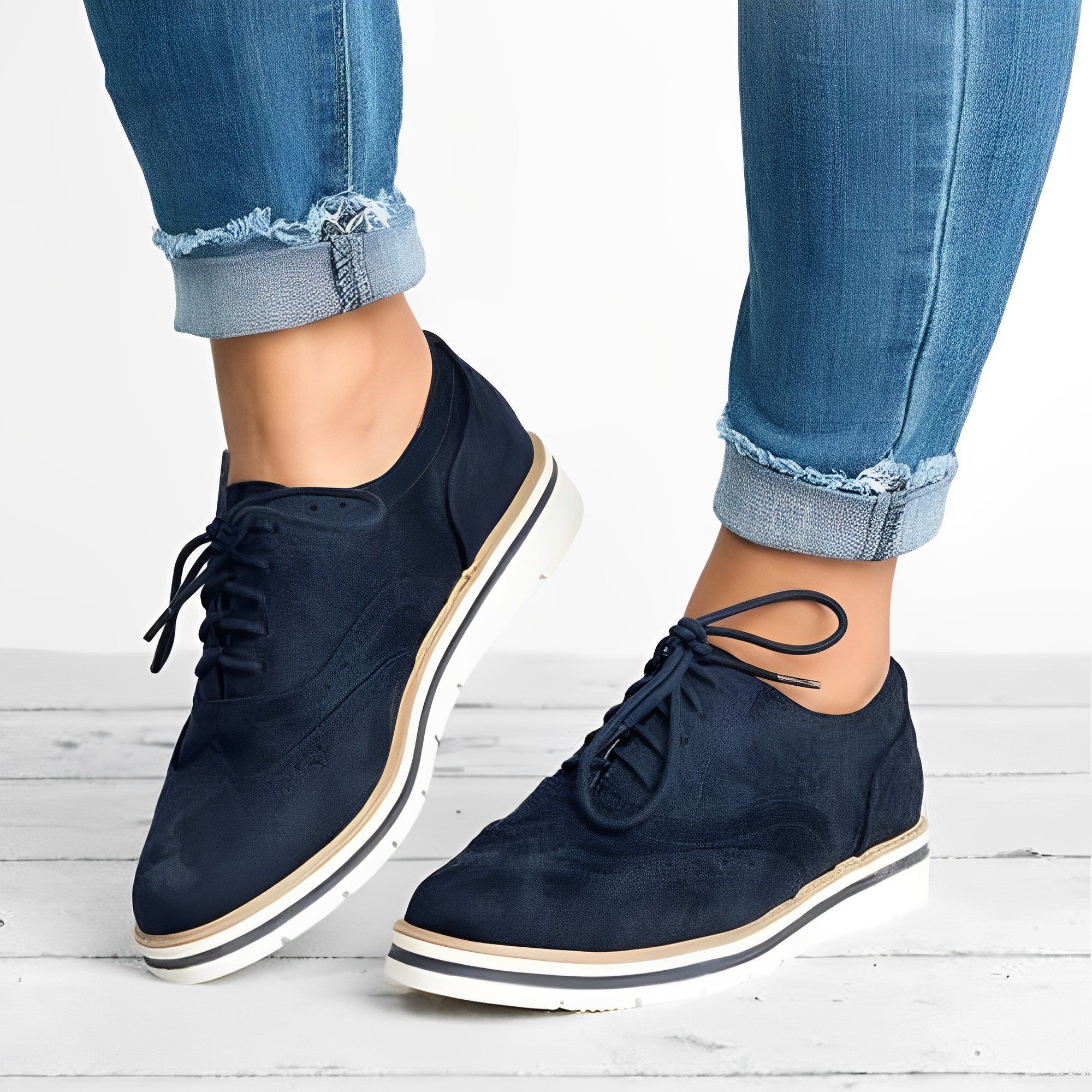 Quinley - Women's Perforated Lace-Up Oxfords with Cutout Sides