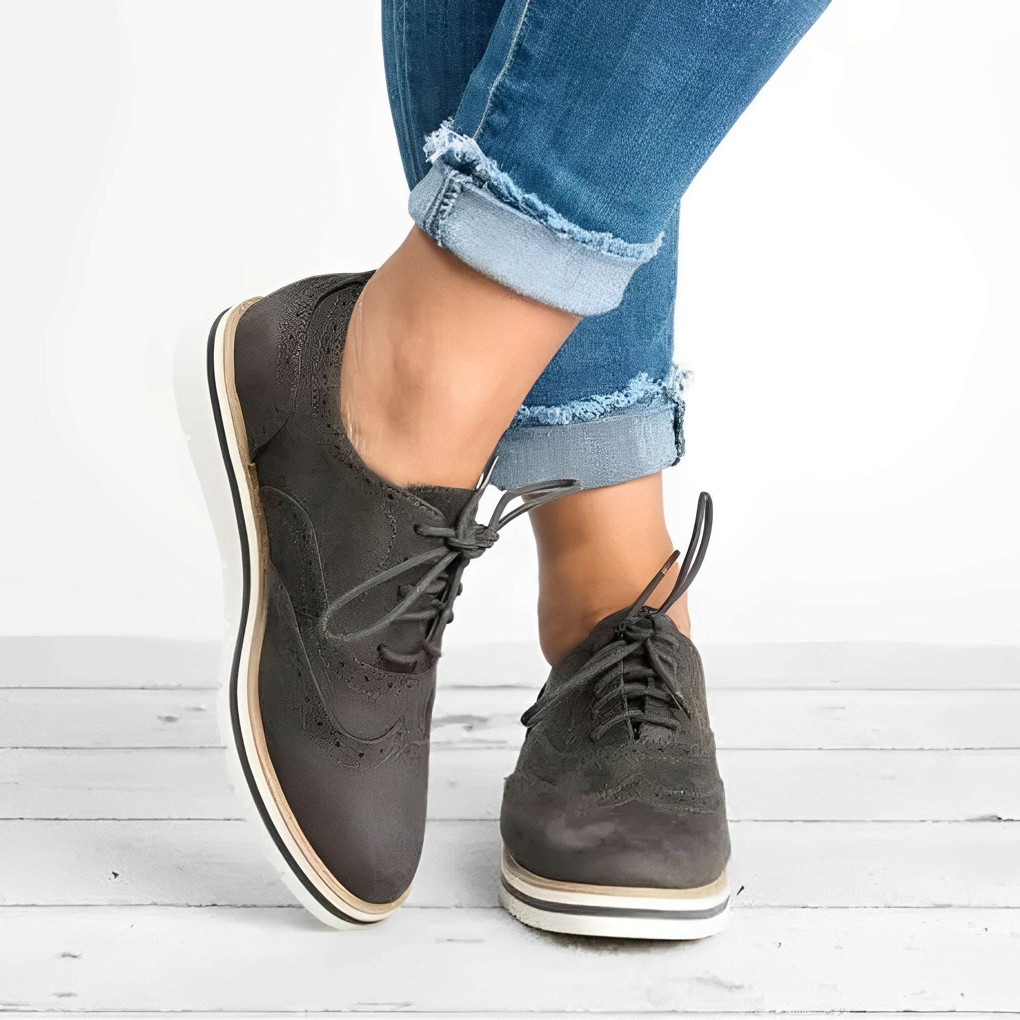 Quinley - Women's Perforated Lace-Up Oxfords with Cutout Sides